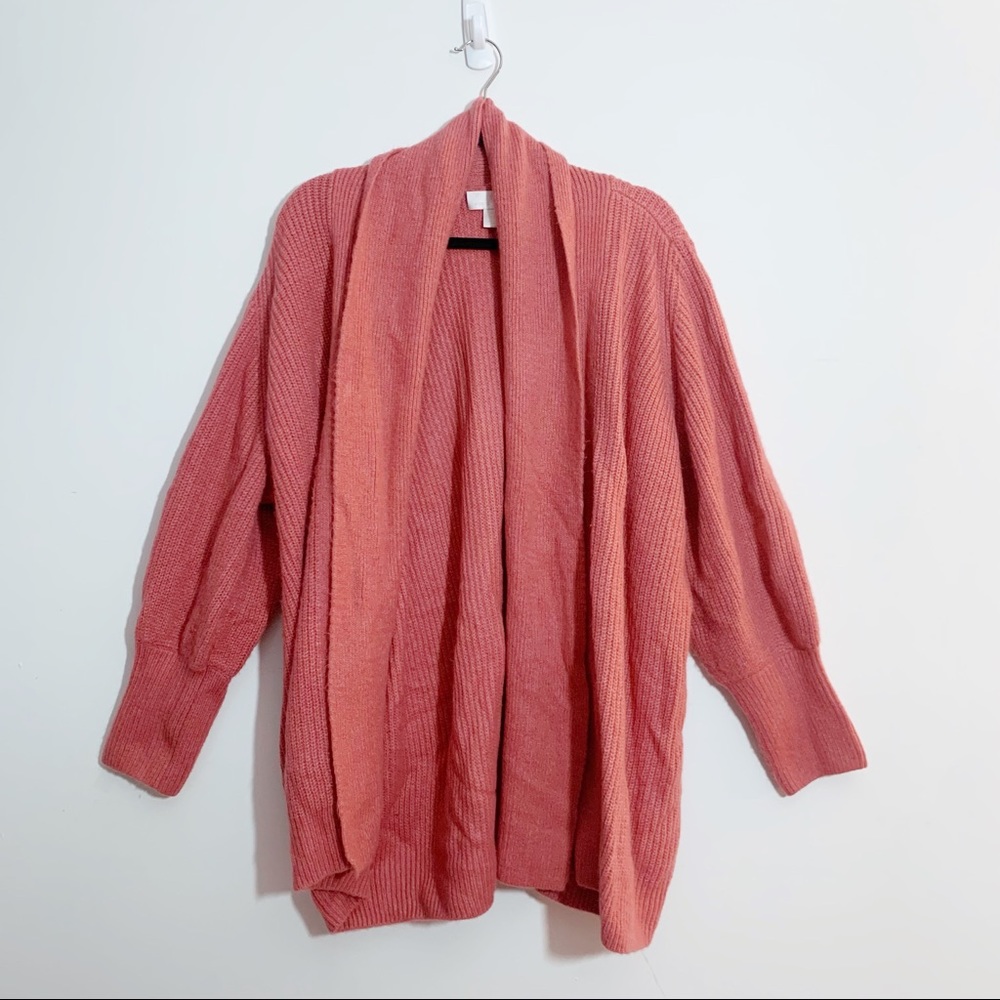 Rachel Parcell XXL Blush Pink Open Front Cardigan Chunky Knit Balloon Sleeve